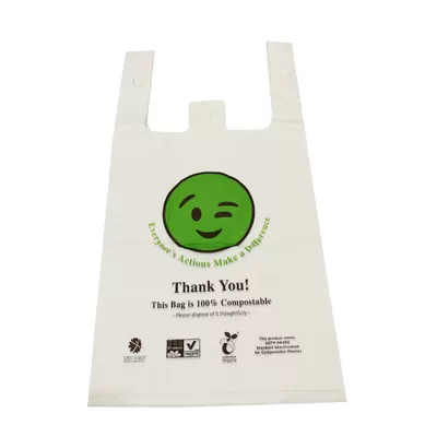 eco friendly biodegradable  PLA  PBAT shopping T Shirt carry  bag for grocery  store supermarket